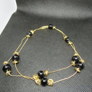 Claire's Black Bead and Gold Chain Necklace